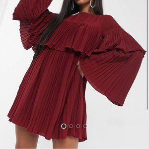 Missguided pleated smock dress in burgundy UK 8 EU 36 US 4
